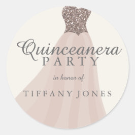Adesivo Redondo Dourado Shimmer Glitter Gown Quinceanera