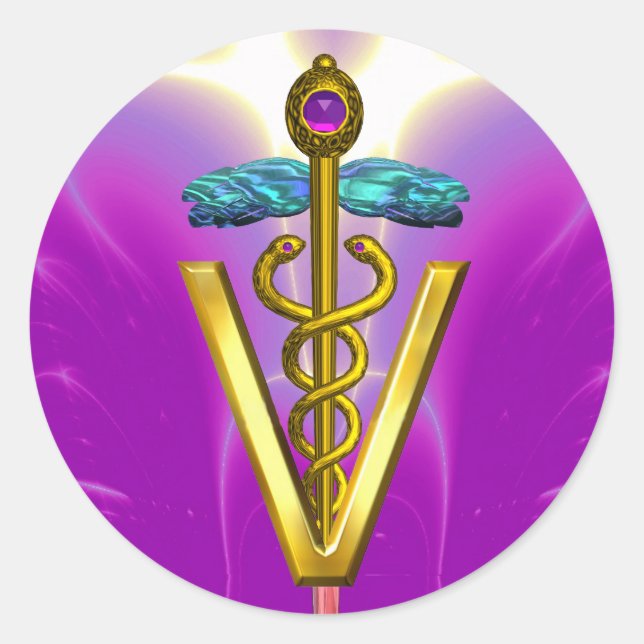 Adesivo Redondo DOURADO SÍMBOLO VETERINÁRIO CADUANO Fúcsia Rosa (Frente)