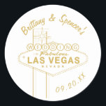 Adesivo Redondo Dourado Sinal de Las Vegas Casamento<br><div class="desc">Personalize a cor e as fontes,  bem como a cor do gráfico. Ilustração vetorial de Becky Nimoy</div>