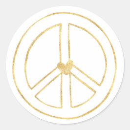Adesivo Redondo Dourado Sinal de Paz no Coração