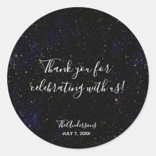 Adesivo Redondo Dourado Splatter Moderno Púrpura Azul Púrpura Azul