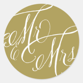 Adesivo Redondo Dourado Sr. Casamento de Script da & Sra. Elegant