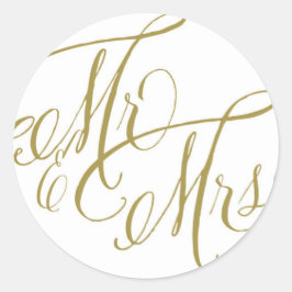 Adesivo Redondo Dourado Sr. Casamento de Script da & Sra. Elegant