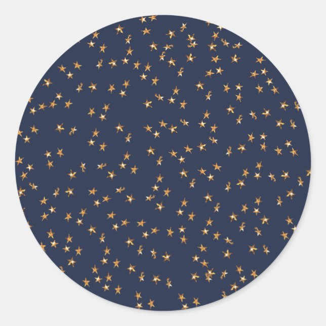 Adesivo Redondo Dourado Stars Midnight Blue Round Sticker (Frente)