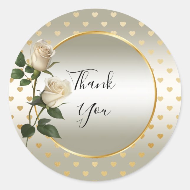 Adesivo Redondo Dourado Sticker de Corações Brancas (Frente)