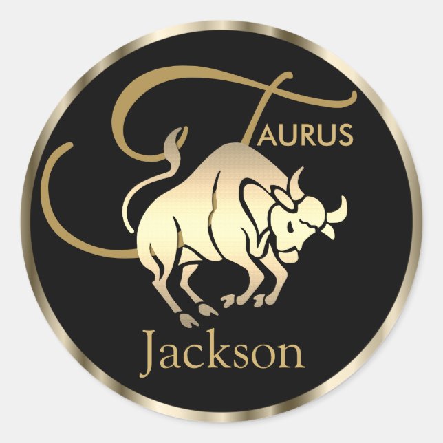 Adesivo Redondo Dourado - Taurus ♉ o símbolo Bull - Zodiac (Frente)