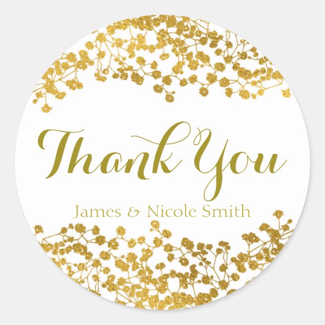 Adesivo Redondo Dourado Tone Baby's Breath White Elegant Favor (Frente)