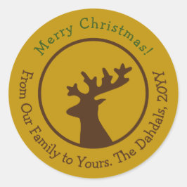 Adesivo Redondo Dourado Verde de Bronze de Natal Personalizado