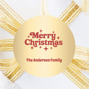 Adesivo Redondo Dourado vermelho Feliz Natal