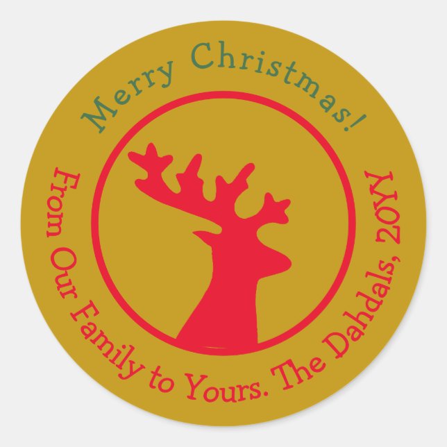 Adesivo Redondo Dourado Vermelho Verde Vermelho de Névoa de Natal  (Frente)
