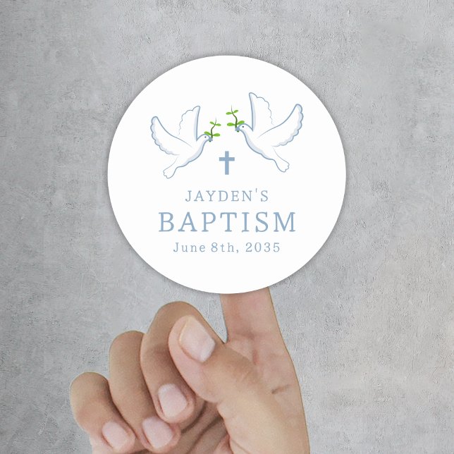 Adesivo Redondo Dove Blue Boy Baptism (Dove Blue Boy Baptism Classic Round Sticker
)