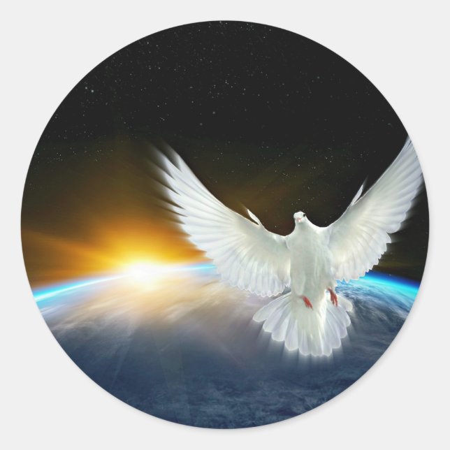 Adesivo Redondo Dove of Peace over Planet Earth Sunrise (Frente)