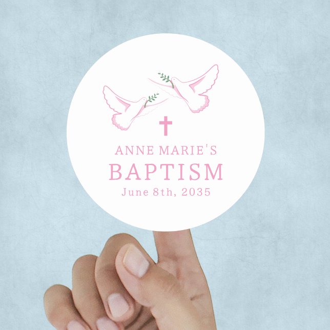 Adesivo Redondo Dove Pink Girl Baptism (Dove Pink Girl Baptism Classic Round Sticker
)