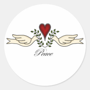 Adesivo Redondo Doves of Peace with Heart Sticker