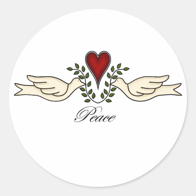 Adesivo Redondo Doves of Peace with Heart Sticker (Frente)
