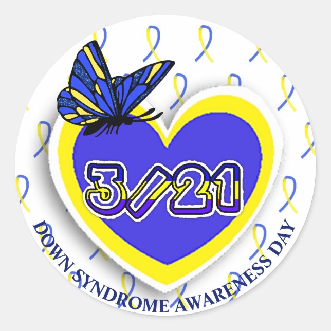 Adesivo Redondo Down Syndrome Awartness Day Sticker 21 de março (Frente)