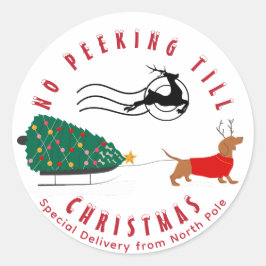 Adesivo Redondo Doxie Feliz e Bright Dachshund Natal