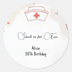 Adesivo Redondo Dr. Heart Registered Nurse Rn aniversário de 30 an
