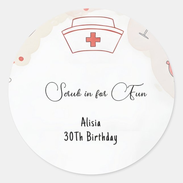 Adesivo Redondo Dr. Heart Registered Nurse Rn aniversário de 30 an (Frente)