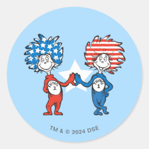 Adesivo Redondo Dr. Seuss Coisa Uma Coisa Duas Gráficos Patrióti