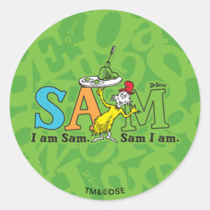 Adesivo Redondo Dr. Seuss Eu sou Sam. Sam eu sou.