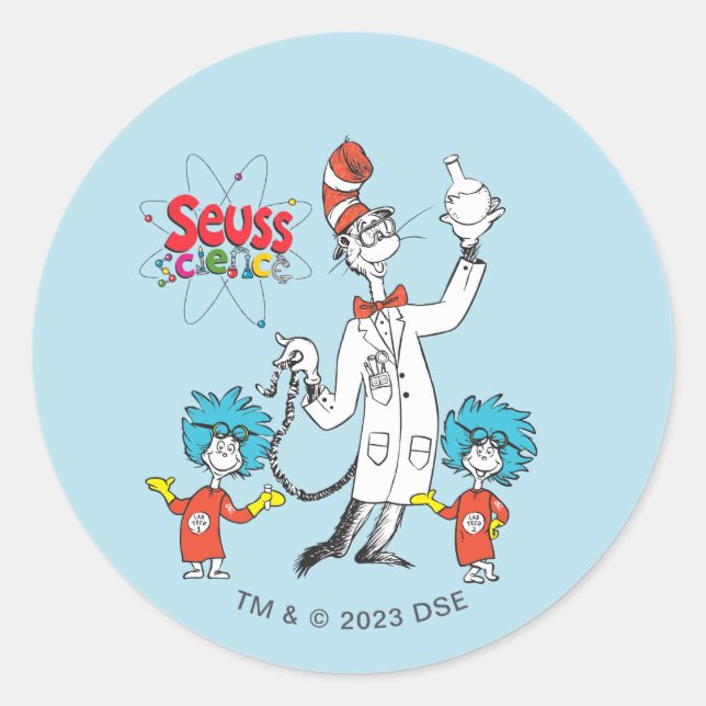 Adesivo Redondo Dr. Seuss | Gato na Ciência do Hat Seuss (Frente)
