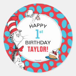 Adesivo Redondo Dr. Seuss | Gato no Aniversário do Chapéu