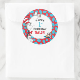 Adesivo Redondo Dr. Seuss | Gato no Chapéu Aniversário