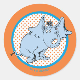 Adesivo Redondo Dr. Seuss Horton Ouve Um Quem Pontos Polka Laranja