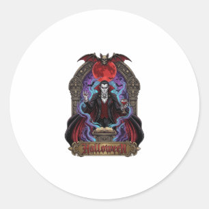 Adesivo Redondo Drácula de Halloween Lua Vermelha Morcegos Caveira