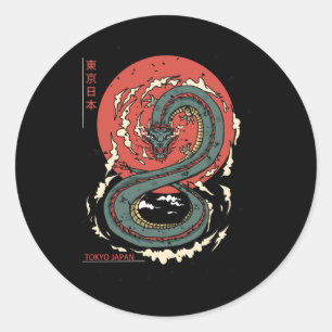 Adesivo Redondo Dragão Asiático Japonês Tatuagem Neon Re