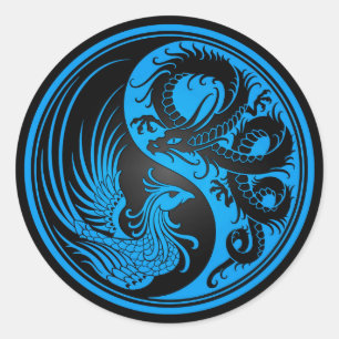 Adesivo Redondo Dragão azul e preto Phoenix Yin Yang