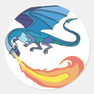 Adesivo Redondo dragão azul soprando fogo