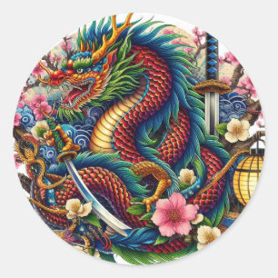 Adesivo Redondo dragão chinês
