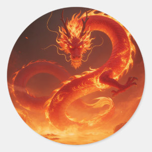 Adesivo Redondo Dragão de Fogo Fulgurante   Dragão de Chama Mítica