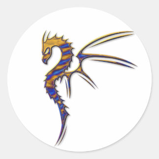 Adesivo Redondo Dragão de metal azul e Dourado