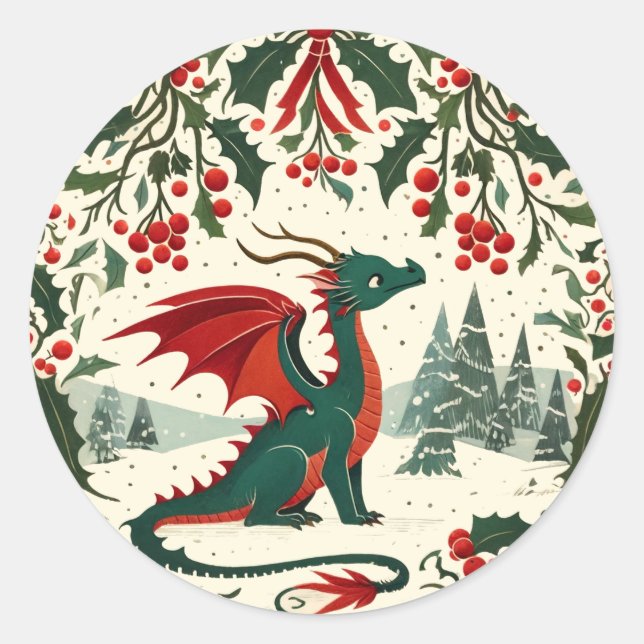 Adesivo Redondo Dragão de Natal (Frente)