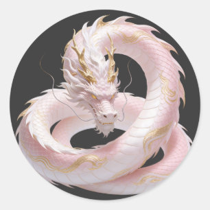 Adesivo Redondo Dragão de Ouro Branco com Design de Fantasia Artís