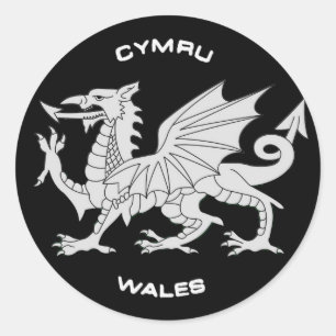 Adesivo Redondo Dragão de Wales (Cymru) em preto e no cinza