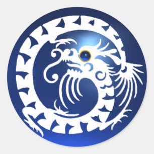 Adesivo Redondo DRAGÃO do COBRA, branco, safira azul