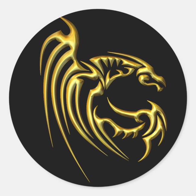 Adesivo Redondo Dragão Dourado Metálico (Frente)