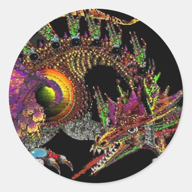 ADESIVO REDONDO DRAGÃO/DRAGÃO DE FANTASIA EM PÉ E PRETO DOURADOS (Frente)