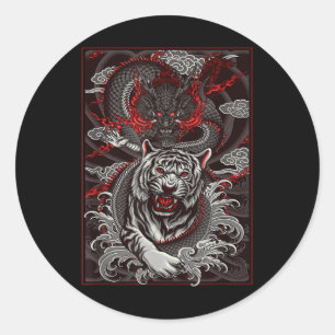 Adesivo Redondo Dragão, Dragão Streetwear Japonês Tiger Urban, Ta