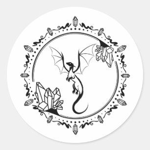 Adesivo Redondo Dragão Elegante Cristal Negro e Branco