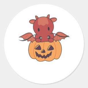 Adesivo Redondo Dragão Em Pumpkin Sweet Dragon Feliz Dia das Bruxa