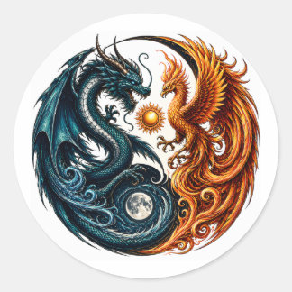 Adesivo Redondo Dragão & Fênix Yin Yang