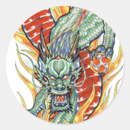 Adesivo Redondo Dragão japonês e Flor de Lotus