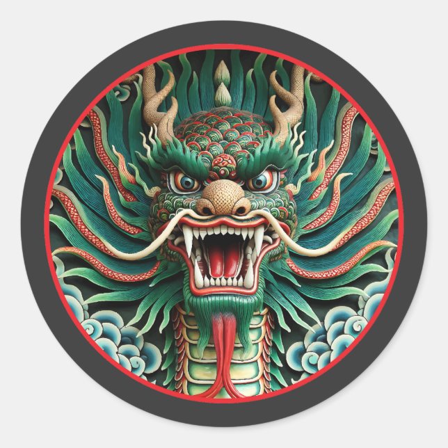 Adesivo Redondo Dragão japonês e tradições xibudistas (Frente)