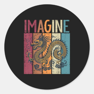 Adesivo Redondo Dragão Japonês Imagine Homens Míticos Retro Fantas