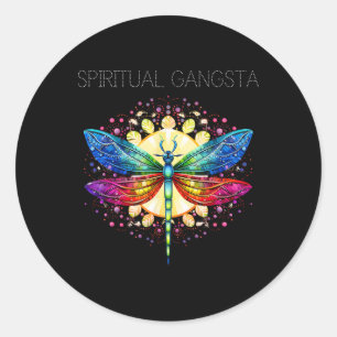 Adesivo Redondo Dragão Libélula Espiritual Gangsta Yoga Meditação 